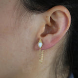 925 Silver Fire Opal Stone Crown Tassel Earrings