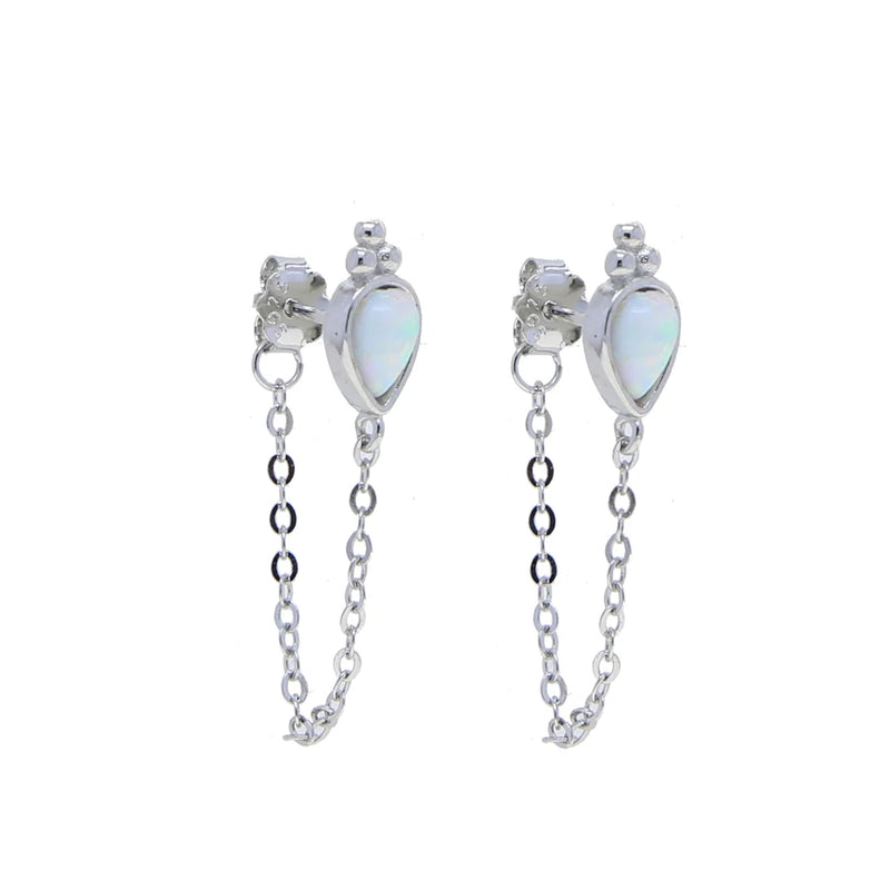 925 Silver Fire Opal Stone Crown Tassel Earrings