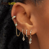 925 Silver Fire Opal Stone Crown Tassel Earrings