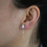 925 Silver Fire Opal Stone Crown Tassel Earrings