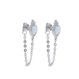925 Silver Fire Opal Stone Crown Tassel Earrings