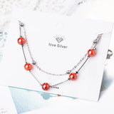 925 Silver Red Garnet Stone Double Layer Bracelet Gift Girls Lady