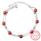 925 Silver Red Garnet Stone Double Layer Bracelet Gift Girls Lady