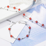 925 Silver Red Garnet Stone Double Layer Bracelet Gift Girls Lady