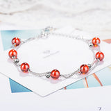 925 Silver Red Garnet Stone Double Layer Bracelet Gift Girls Lady