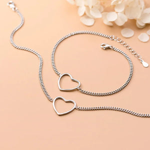 925 Silver Heart Chain Anklet For Wife