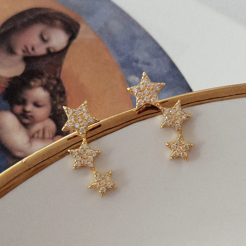 925 Silver Zircon Star/Circle Stud Earrings for Women