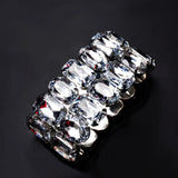 925 Silver Queen Crystal Bracelet Wide Elastic Women's Valentines Gift