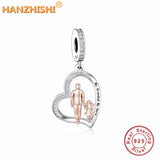925 Silver Father & Child Heart Dangle Charms Beads for Bracelet Necklace