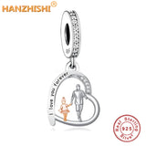 925 Silver Father & Child Heart Dangle Charms Beads for Bracelet Necklace