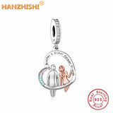 925 Silver Father & Child Heart Dangle Charms Beads for Bracelet Necklace