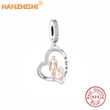 925 Silver Father & Child Heart Dangle Charms Beads for Bracelet Necklace