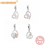 925 Silver Father & Child Heart Dangle Charms Beads for Bracelet Necklace