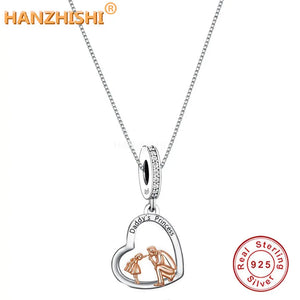 925 Silver Father Kissed Daughter Heart Pendant Necklace