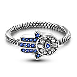 925 Silver Fatima Guardian Retro Band Finger Ring with Cubic Zirconia