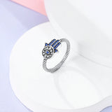 925 Silver Fatima Guardian Retro Band Finger Ring with Cubic Zirconia
