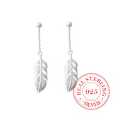 925 Silver Feather Charm Dangle Earrings for Women Girls