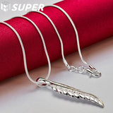 925 Silver Feather Pendant Necklace Snake Chain 18 Inch for Women