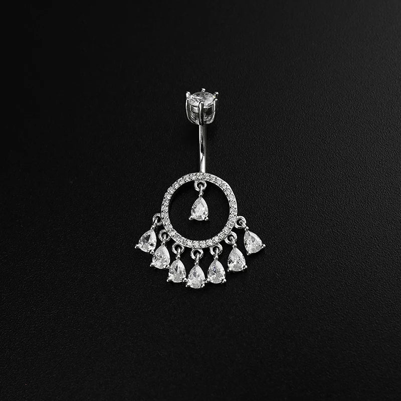 925 Silver Belly Button Nail Circle Zircon Body Jewelry