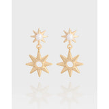 925 Silver Mesh Red French Star Pearl Earrings
