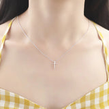 925 Silver Female Cross Pendant Necklace Small Cross Necklace Chain