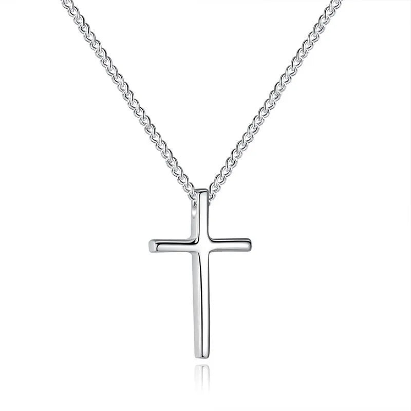 925 Silver Female Cross Pendant Necklace Small Cross Necklace Chain