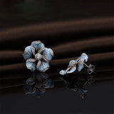 925 Silver Female Earring Zircon & Enamel Flower Earring