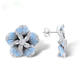 925 Silver Female Earring Zircon & Enamel Flower Earring