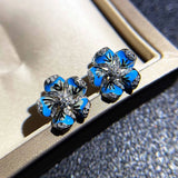 925 Silver Female Earring Zircon & Enamel Flower Earring