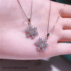 925 Silver Zircon Snowflake Pendant Necklace for Women