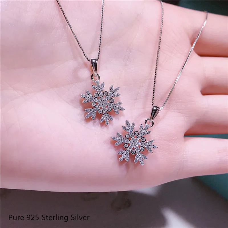 925 Silver Zircon Snowflake Pendant Necklace for Women