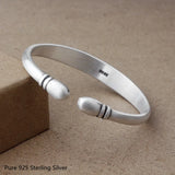 925 Silver Ethnic Bangle Gray Peony National Jewelry for Women
