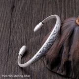 925 Silver Ethnic Bangle Gray Peony National Jewelry for Women