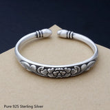 925 Silver Ethnic Bangle Gray Peony National Jewelry for Women