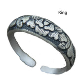 925 Silver Ethnic Bangle Gray Peony National Jewelry for Women