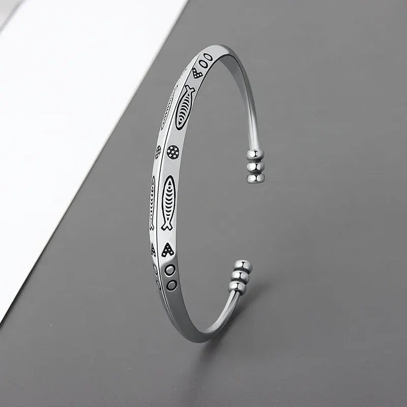 925 Silver Ethnic Bangle Gray Bracelet for Women