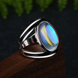 Women's 925 Sterling Silver Big Oval Synthetic Moonstone Ring