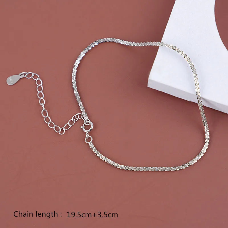 925 Silver Female Anklets Popcorn Chain Bracelet for Women Girl
