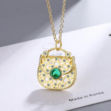 925 Silver Necklace Light Green Crystal Pendant