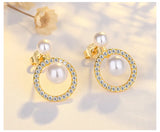 925 Silver Crystal Round Stud Earrings Zircon Stone Vintage Jewelry