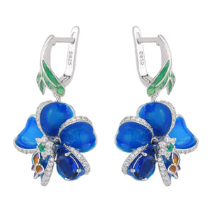 925 Silver Enamel Flower Earrings for Women Wedding Jewelry