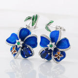 925 Silver Enamel Flower Earrings for Women Wedding Jewelry