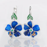 925 Silver Enamel Flower Earrings for Women Wedding Jewelry