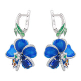 925 Silver Enamel Flower Earrings for Women Wedding Jewelry