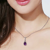 925 Silver Necklace Chain Purple Crystal Pendants for Women