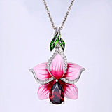 925 Silver Red Enamel Flower Pendant Necklace for Women