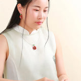 925 Sterling Silver Red Enamel Flower Pendant Necklace for Woman Girl