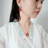 925 Sterling Silver Red Enamel Flower Pendant Necklace for Woman Girl