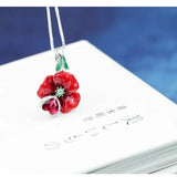 925 Sterling Silver Red Enamel Flower Pendant Necklace for Woman Girl