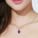 925 Silver Natural Amethyst Sweet Pendant Necklace for Women